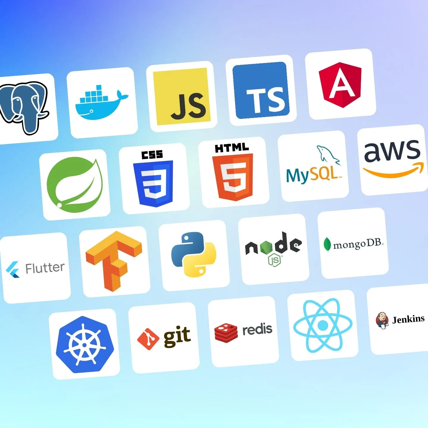 Tiles with logos of many different web technologies